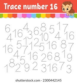 Trace number . Handwriting practice. Learning numbers for kids. Education developing worksheet. Activity page. Vector illustration.