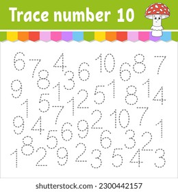 Trace number . Handwriting practice. Learning numbers for kids. Education developing worksheet. Activity page. Vector illustration.