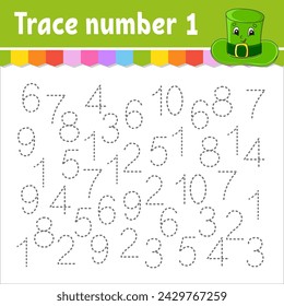 Trace number . Handwriting practice. Learning numbers for kids. Education developing worksheet. Activity page. Game for toddlers and preschoolers. Vector illustration.