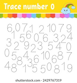 Trace number . Handwriting practice. Learning numbers for kids. Education developing worksheet. Activity page. Game for toddlers and preschoolers. Vector illustration.