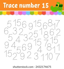 Trace number . Handwriting practice. Learning numbers for kids. Education developing worksheet. Activity page. Game for toddlers and preschoolers. Vector illustration.