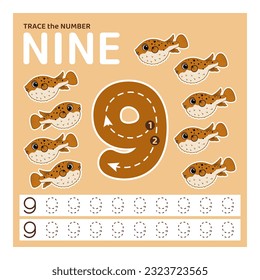 Trace number nine. Learning to count and write.