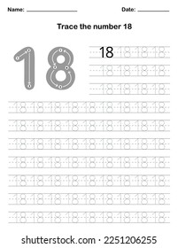 Trace the number. A preschool worksheet that teaches kids the number through tracing. Pre-K and kindergarten activity pages. Vector illustration.