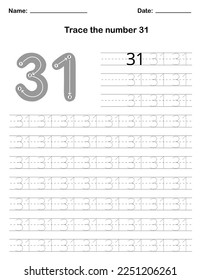 Trace the number. A preschool worksheet that teaches kids the number through tracing. Pre-K and kindergarten activity pages. Vector illustration.