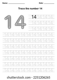 Trace the number. A preschool worksheet that teaches kids the number through tracing. Pre-K and kindergarten activity pages. Vector illustration.