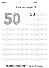 Trace the number. A preschool worksheet that teaches kids the number through tracing. Pre-K and kindergarten activity pages. Vector illustration.