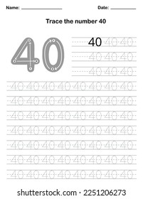 Trace the number. A preschool worksheet that teaches kids the number through tracing. Pre-K and kindergarten activity pages. Vector illustration.