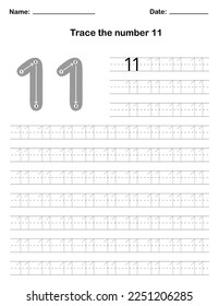 Trace the number. A preschool worksheet that teaches kids the number through tracing. Pre-K and kindergarten activity pages. Vector illustration.