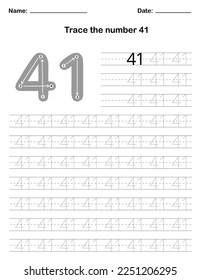 Trace the number. A preschool worksheet that teaches kids the number through tracing. Pre-K and kindergarten activity pages. Vector illustration.