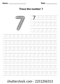 Trace the number. A preschool worksheet that teaches kids the number through tracing. Pre-K and kindergarten activity pages. Vector illustration.