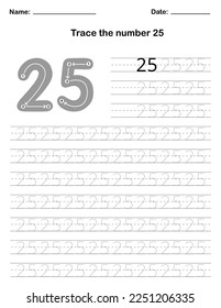 Trace the number. A preschool worksheet that teaches kids the number through tracing. Pre-K and kindergarten activity pages. Vector illustration.