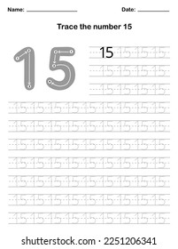 Trace the number. A preschool worksheet that teaches kids the number through tracing. Pre-K and kindergarten activity pages. Vector illustration.