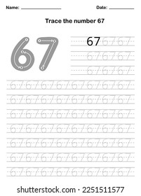 Trace the number. A preschool worksheet that teaches kids the number through tracing. Pre-K and kindergarten activity pages. Vector illustration.
