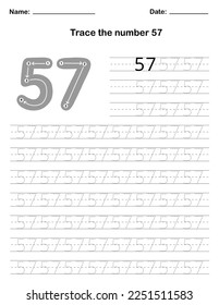 Trace the number. A preschool worksheet that teaches kids the number through tracing. Pre-K and kindergarten activity pages. Vector illustration.