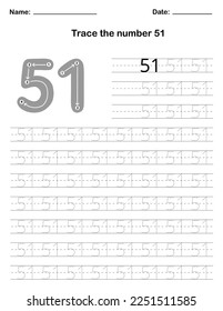 Trace the number. A preschool worksheet that teaches kids the number through tracing. Pre-K and kindergarten activity pages. Vector illustration.