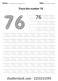 Trace the number. A preschool worksheet that teaches kids the number through tracing. Pre-K and kindergarten activity pages. Vector illustration.