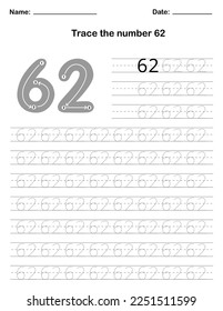 Trace the number. A preschool worksheet that teaches kids the number through tracing. Pre-K and kindergarten activity pages. Vector illustration.