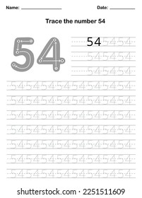 Trace the number. A preschool worksheet that teaches kids the number through tracing. Pre-K and kindergarten activity pages. Vector illustration.