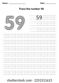 Trace the number. A preschool worksheet that teaches kids the number through tracing. Pre-K and kindergarten activity pages. Vector illustration.