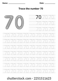 Trace the number. A preschool worksheet that teaches kids the number through tracing. Pre-K and kindergarten activity pages. Vector illustration.