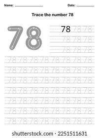 Trace the number. A preschool worksheet that teaches kids the number through tracing. Pre-K and kindergarten activity pages. Vector illustration.