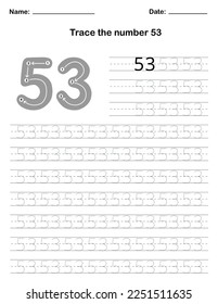 Trace the number. A preschool worksheet that teaches kids the number through tracing. Pre-K and kindergarten activity pages. Vector illustration.