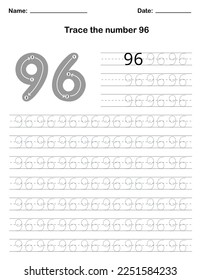 Trace the number. A preschool worksheet that teaches kids the number through tracing. Pre-K and kindergarten activity pages. Vector illustration.