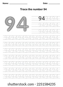 Trace the number. A preschool worksheet that teaches kids the number through tracing. Pre-K and kindergarten activity pages. Vector illustration.