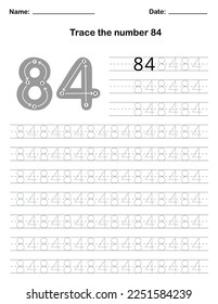Trace the number. A preschool worksheet that teaches kids the number through tracing. Pre-K and kindergarten activity pages. Vector illustration.