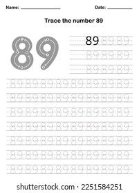 Trace the number. A preschool worksheet that teaches kids the number through tracing. Pre-K and kindergarten activity pages. Vector illustration.