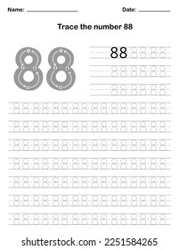 Trace the number. A preschool worksheet that teaches kids the number through tracing. Pre-K and kindergarten activity pages. Vector illustration.