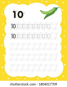 Trace number ten. Digital Writing Practice -
10. A mathematical game for children of preschool and school age.