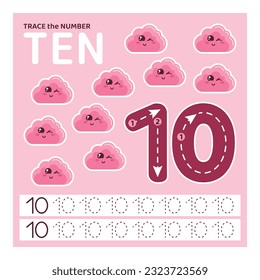 Trace number ten. Learning to count and write.