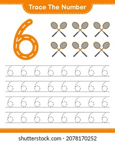 Trace the number. Tracing number with Badminton Rackets. Educational children game, printable worksheet, vector illustration