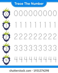 Trace the number. Tracing number with Blackberries. Educational children game, printable worksheet, vector illustration