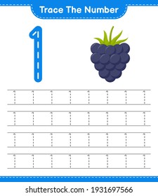 Trace the number. Tracing number with Blackberries. Educational children game, printable worksheet, vector illustration