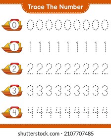 Trace the number. Tracing number with Boat. Educational children game, printable worksheet, vector illustration