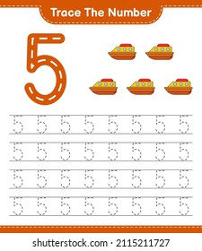 Trace the number. Tracing number with Boat. Educational children game, printable worksheet, vector illustration