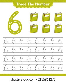 Trace the number. Tracing number with Book. Educational children game, printable worksheet, vector illustration