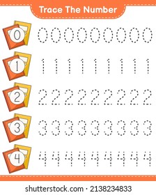 Trace the number. Tracing number with Book. Educational children game, printable worksheet, vector illustration