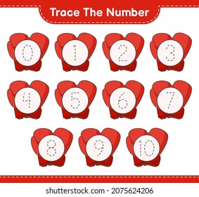 Trace the number. Tracing number with Boxing Gloves. Educational children game, printable worksheet, vector illustration