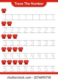 Trace the number. Tracing number with Boxing Gloves. Educational children game, printable worksheet, vector illustration