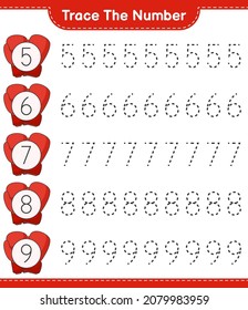 Trace the number. Tracing number with Boxing Gloves. Educational children game, printable worksheet, vector illustration