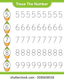 Trace the number. Tracing number with Cactus. Educational children game, printable worksheet, vector illustration