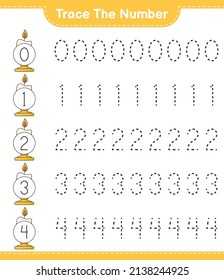 Trace the number. Tracing number with Candle. Educational children game, printable worksheet, vector illustration