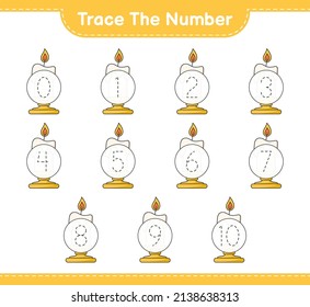 Trace the number. Tracing number with Candle. Educational children game, printable worksheet, vector illustration