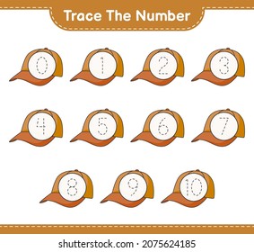 Trace the number. Tracing number with Cap Hat. Educational children game, printable worksheet, vector illustration