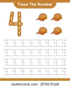 Trace the number. Tracing number with Cap Hat. Educational children game, printable worksheet, vector illustration