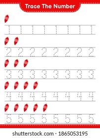 Trace the number. Tracing number with Christmas Lights. Educational children game, printable worksheet, vector illustration