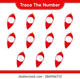 Trace the number. Tracing number with Christmas Lights. Educational children game, printable worksheet, vector illustration